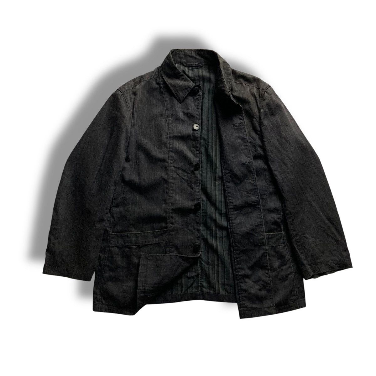 Issey Miyake 🇯🇵 VINTAGE INTERMEZZO BUTTON UP ABSTRACT DENIM CHORE JACKET Size US L / EU 52-54 / 3 - 9 Thumbnail