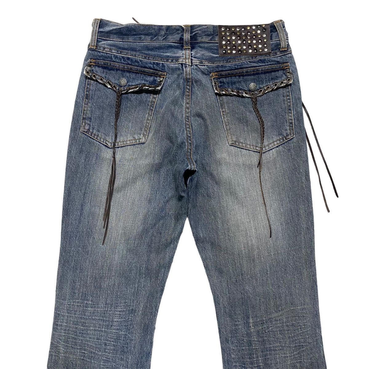 Japanese Brand SCHLUSSEL Low Rise Leather Lace Denim Flare Jeans Size US 30 / EU 46 - 10 Thumbnail