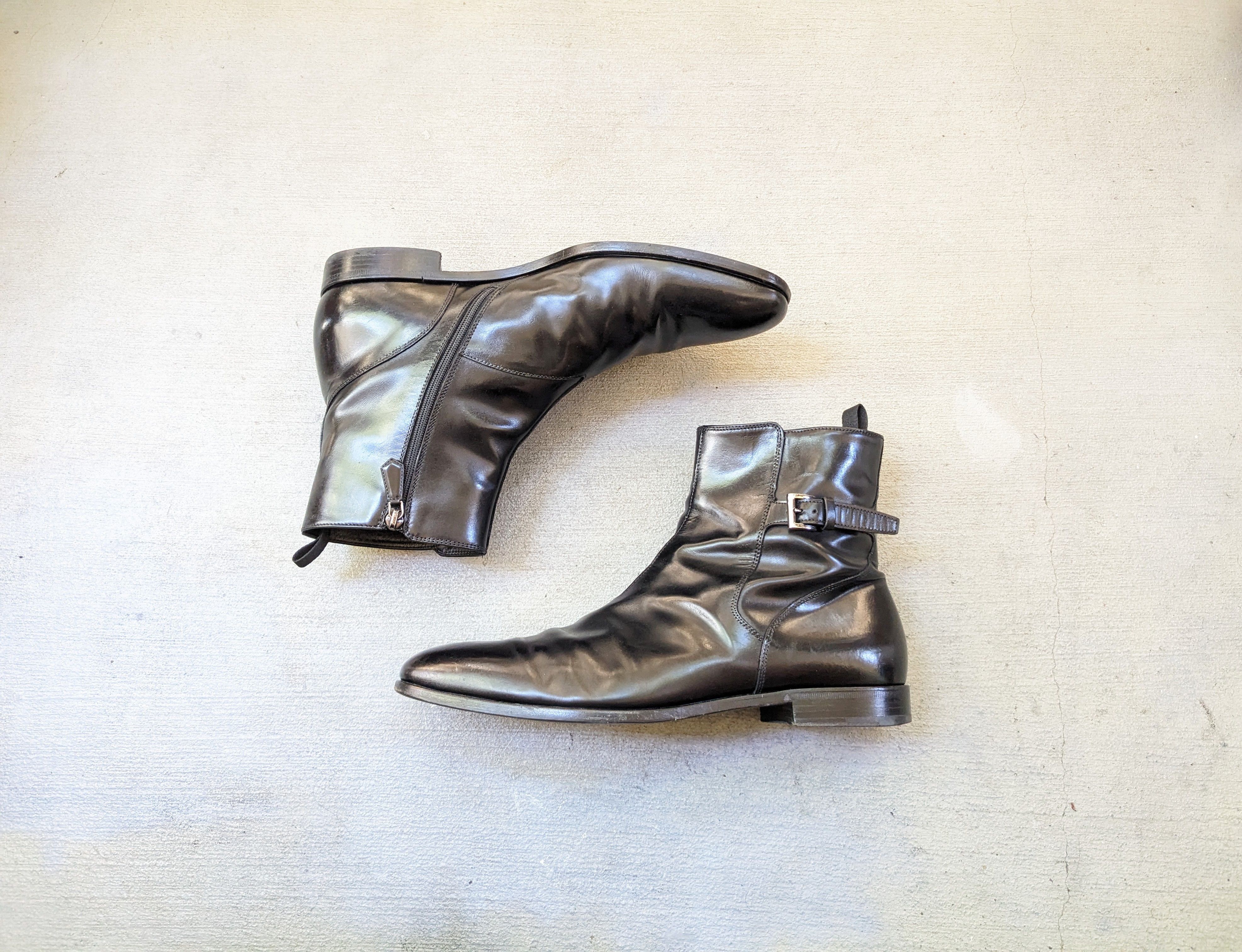 image of Prada Boots Black Leather 10 Chelsea Dress Buckle Y2K, Men's