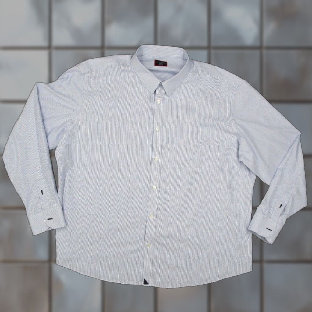 UNTUCKit UNTUCKit Shirt Mens XXXLC Blue Button Up Bordeaux Work Casual Wrinkle Free Shirt - Untuckit Navy Blue Stripe Button-Up 100% Cotton Big & Tall Size US XXL / EU 58 / 5 - 1 Thumbnail