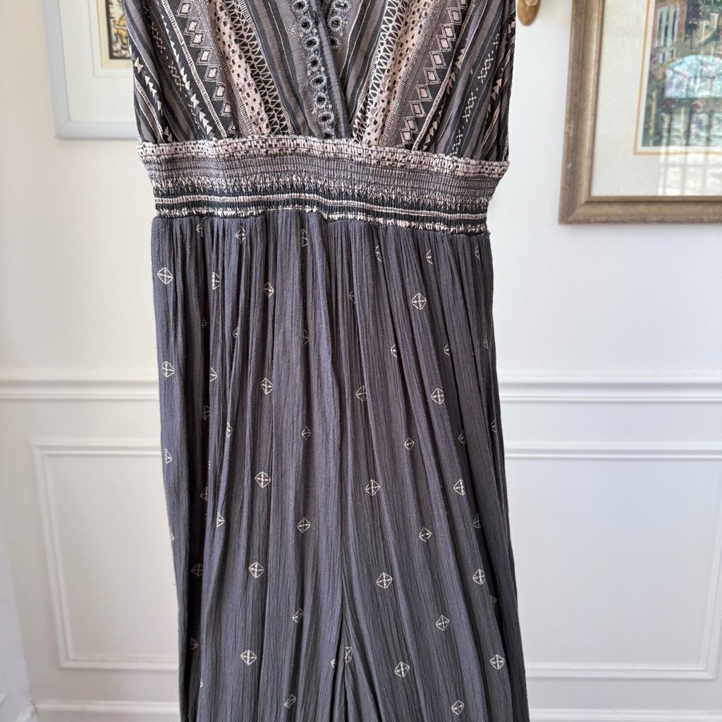 Free People Free People Deep V Boho Jumpsuit Grey $168 S Size US 27 - 4 Thumbnail