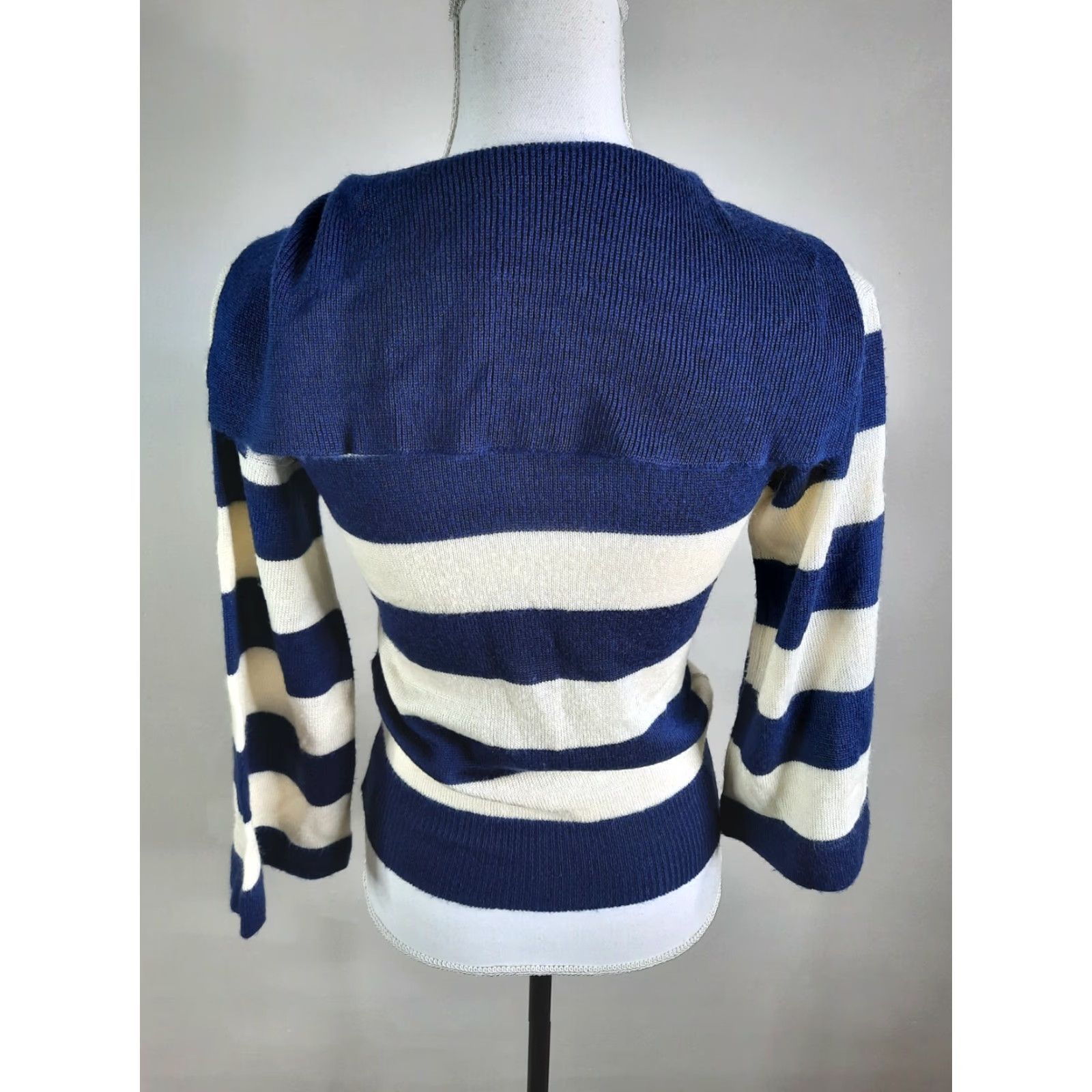 Nautica VINTAGE Offspring By Trisha Sayad 1970s Nautical Blue White Striped Sweater XS Size XS / US 0-2 / IT 36-38 - 5 Thumbnail