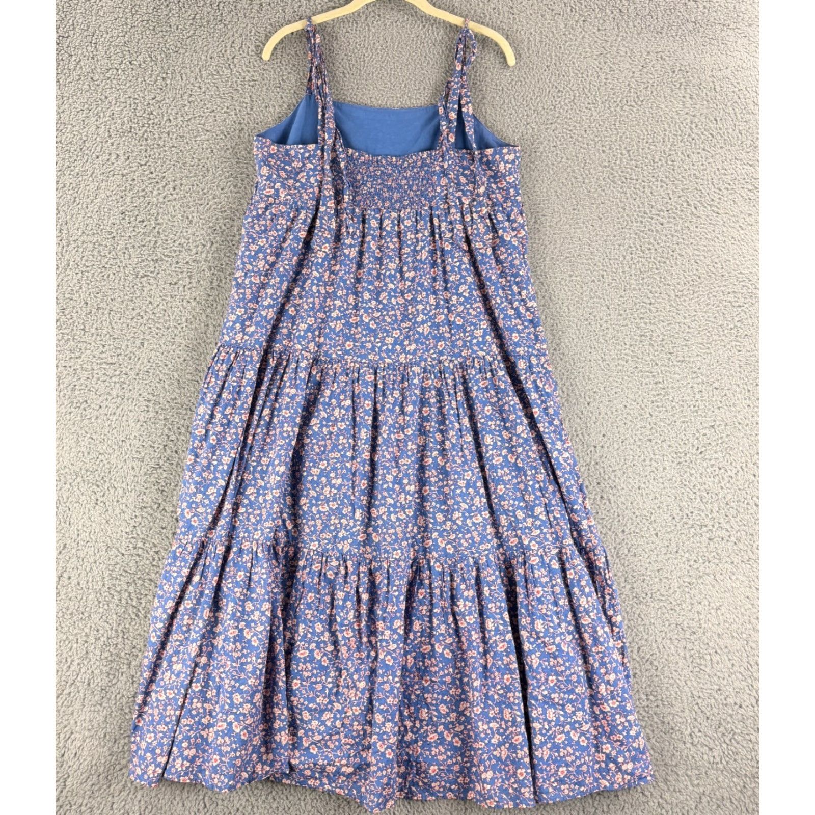 Madewell Madewell Tie Strap Tiered Midi Dress Womens Large Blue Floral Smocked Lined Size L / US 10 / IT 46 - 6 Thumbnail