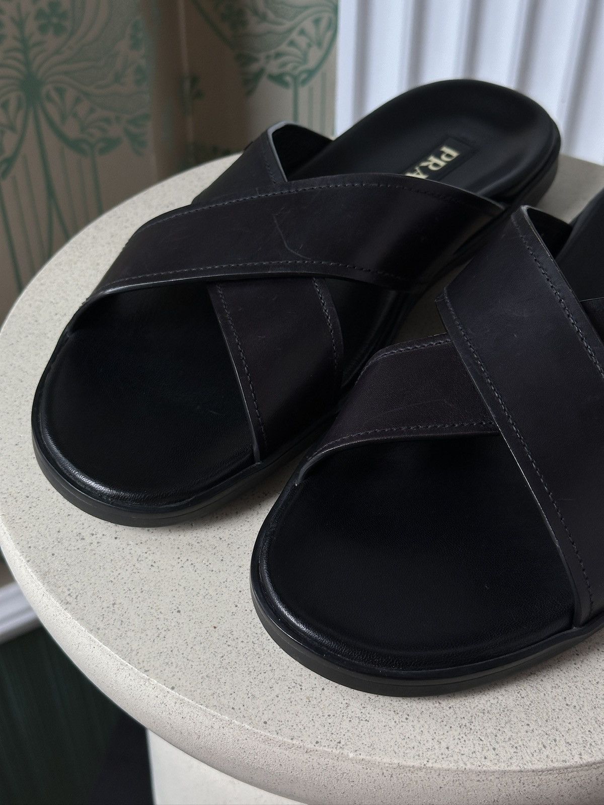 Prada RPADA Sandals Saffiano Leather Black Size: US 9/ EU 43 Size US 9 / EU 42 - 8 Thumbnail