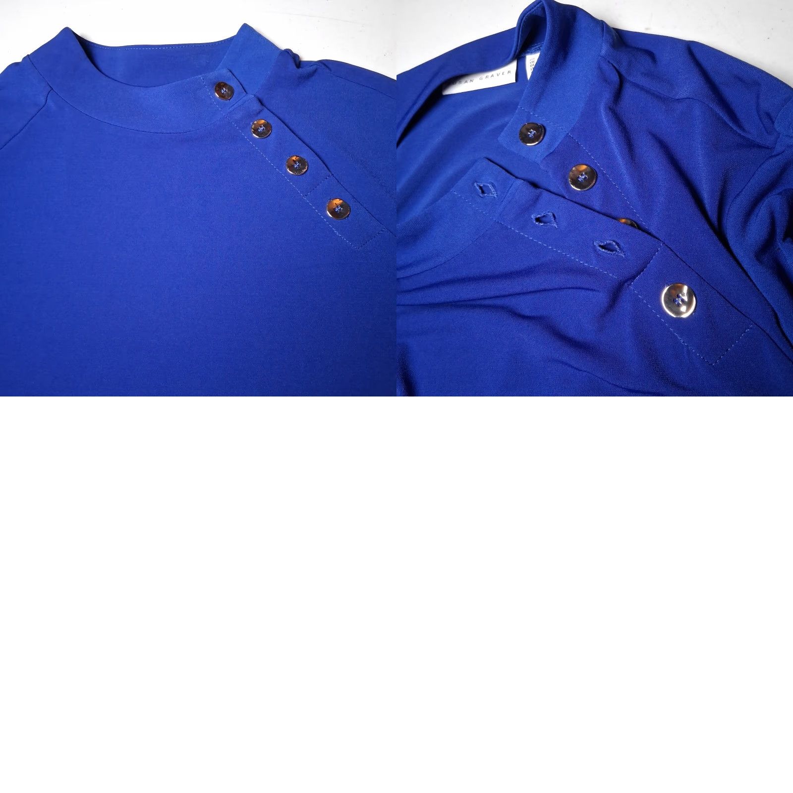 Vintage Susan Graver Shirt Women L Royal Blue Button Stretch Classic Blouse Size L / US 10 / IT 46 - 9 Thumbnail