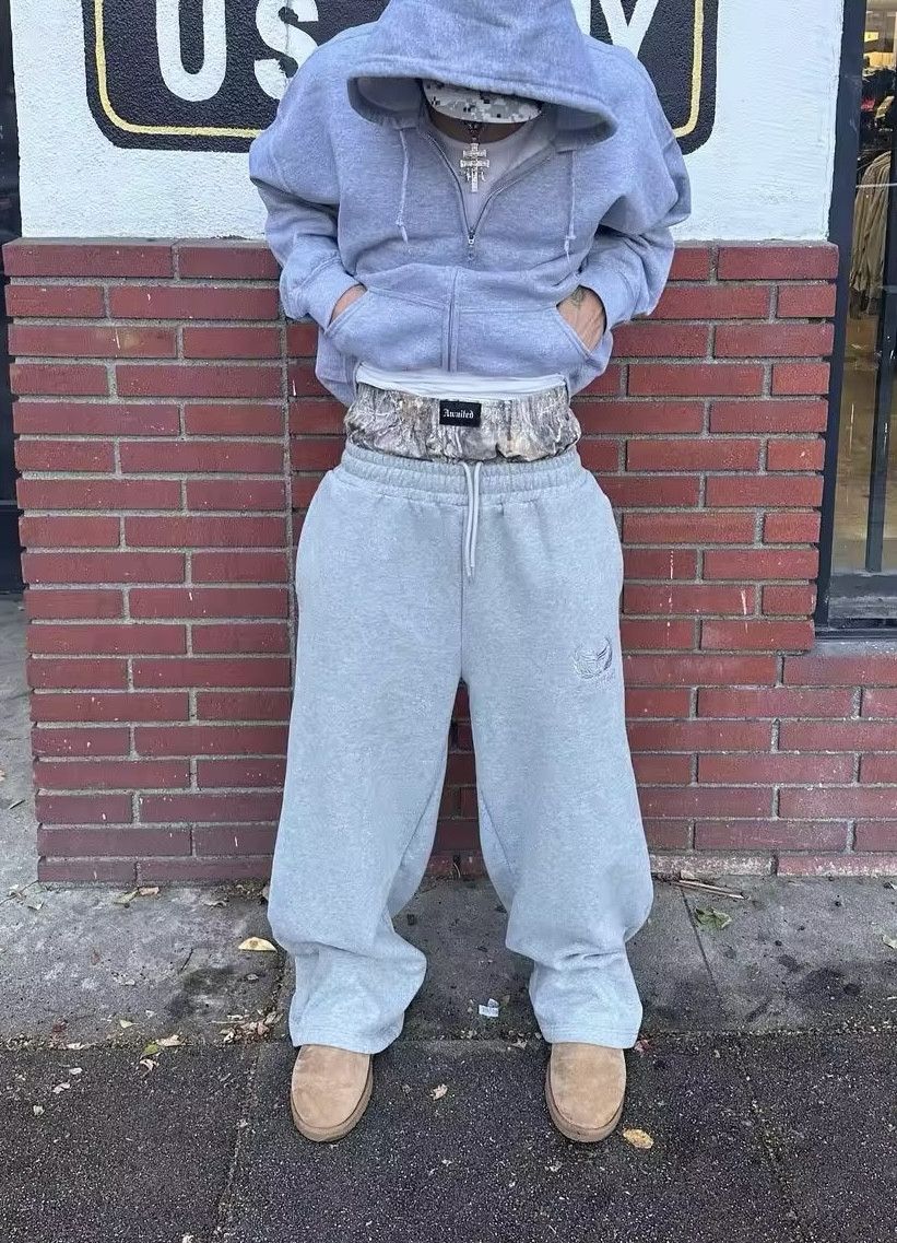 Camouflage Embroidered Elastic Waist Baggy Sweatpants