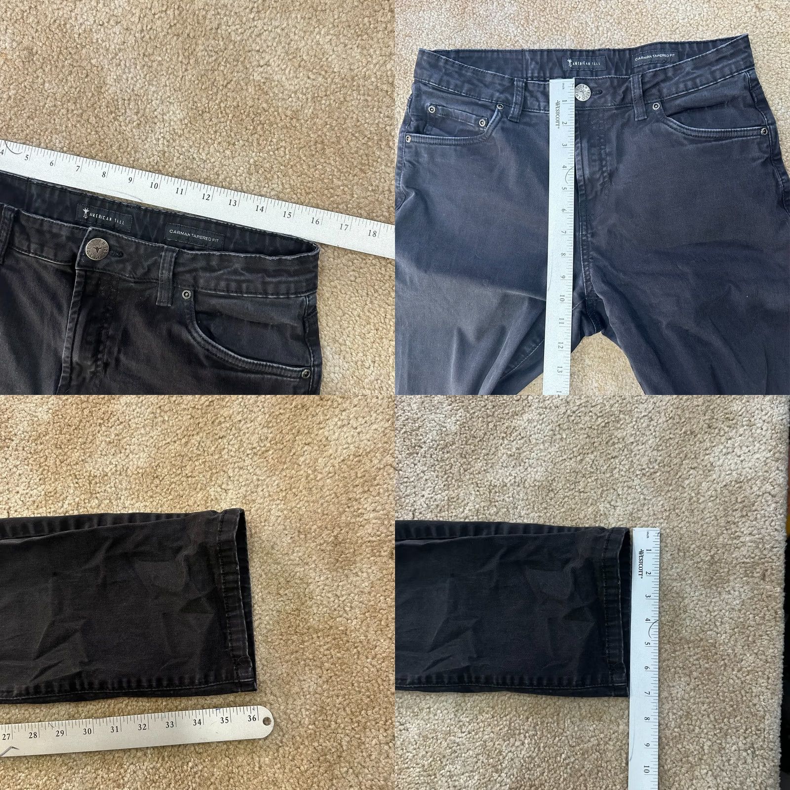 Vintage American Tall Men's 32x38 Chino Pants Slim Tapered Fit Black Cotton Blend Stretch 5-Pocket Size US 32 / EU 48 - 8 Thumbnail