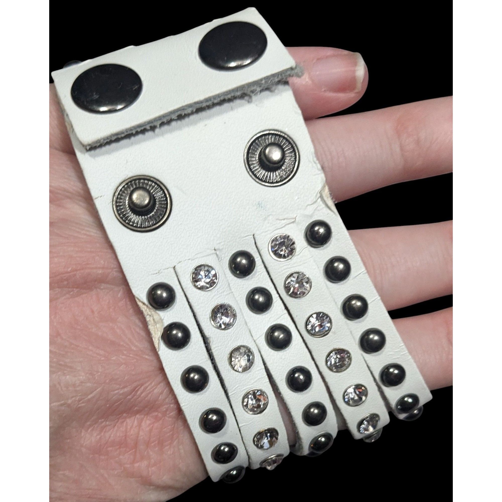 Other Alternative Glam Multilayer White Faux Leather Metal Rhinest Size ONE SIZE - 2 Thumbnail