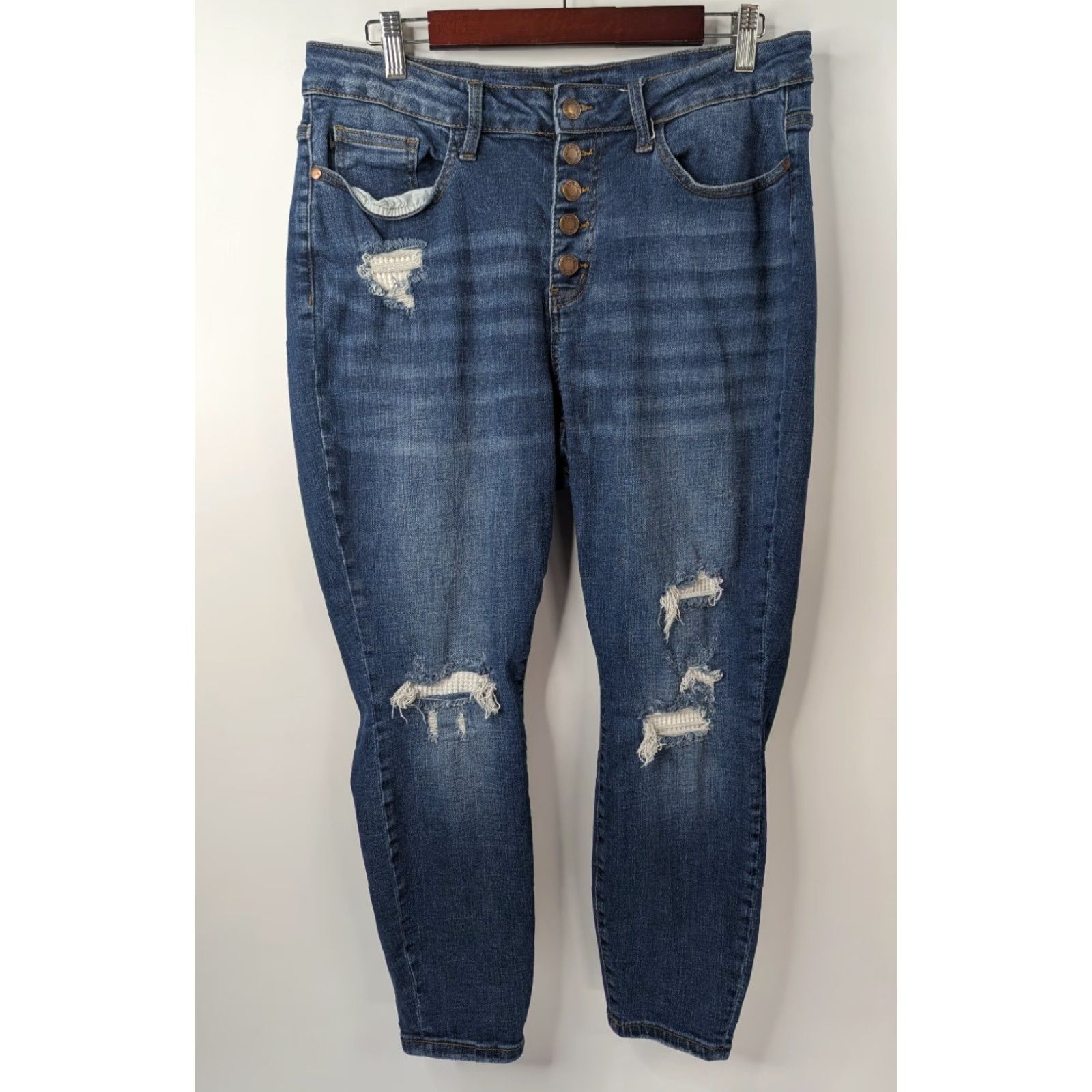 Denime Judy Blue Denim Skinny Jeans Button Fly Thermal Patches Womens 16W JB88307 MD-S Size 38" / US 16 / IT 52 - 2 Thumbnail
