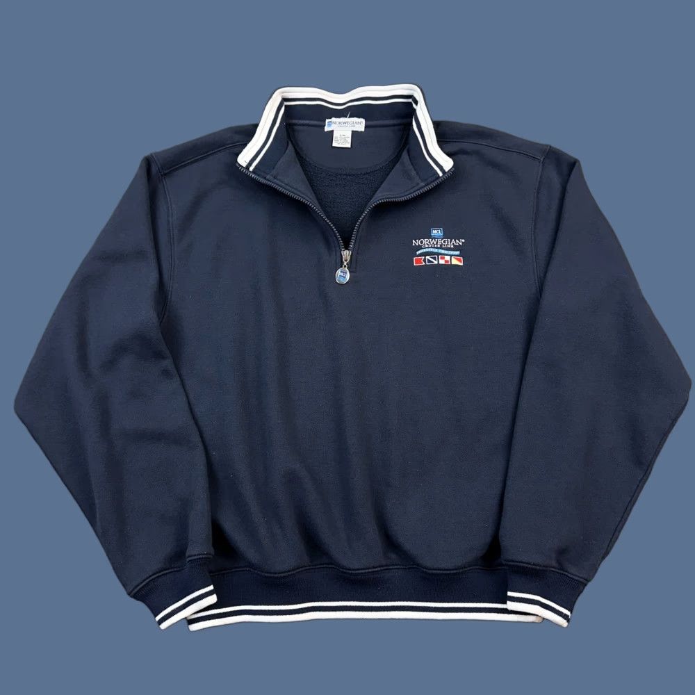 Vintage Norwegian Cruise Line Sweater Mens S/M Navy Fleece 1/4 Zip Pullover Embroidered Size US M / EU 48-50 / 2 - 1 Thumbnail