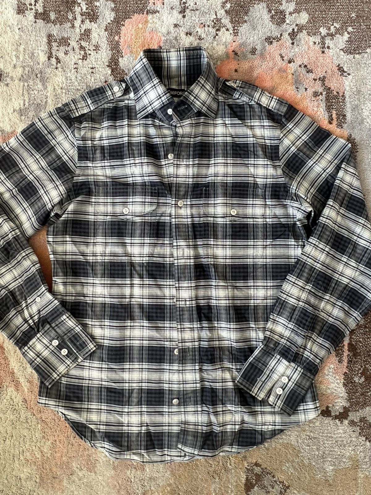 Tom Ford Tom Ford Plaid Button Up Black / White Size US M / EU 48-50 / 2 - 1 Thumbnail