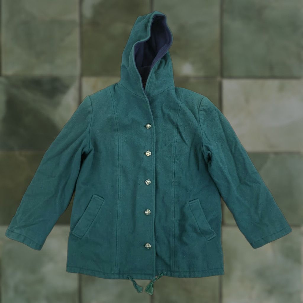 Mackintosh Mackintosh Womens Large Green Wool Coat Hooded Buttons Pockets Size L / US 10 / IT 46 - 1 Thumbnail