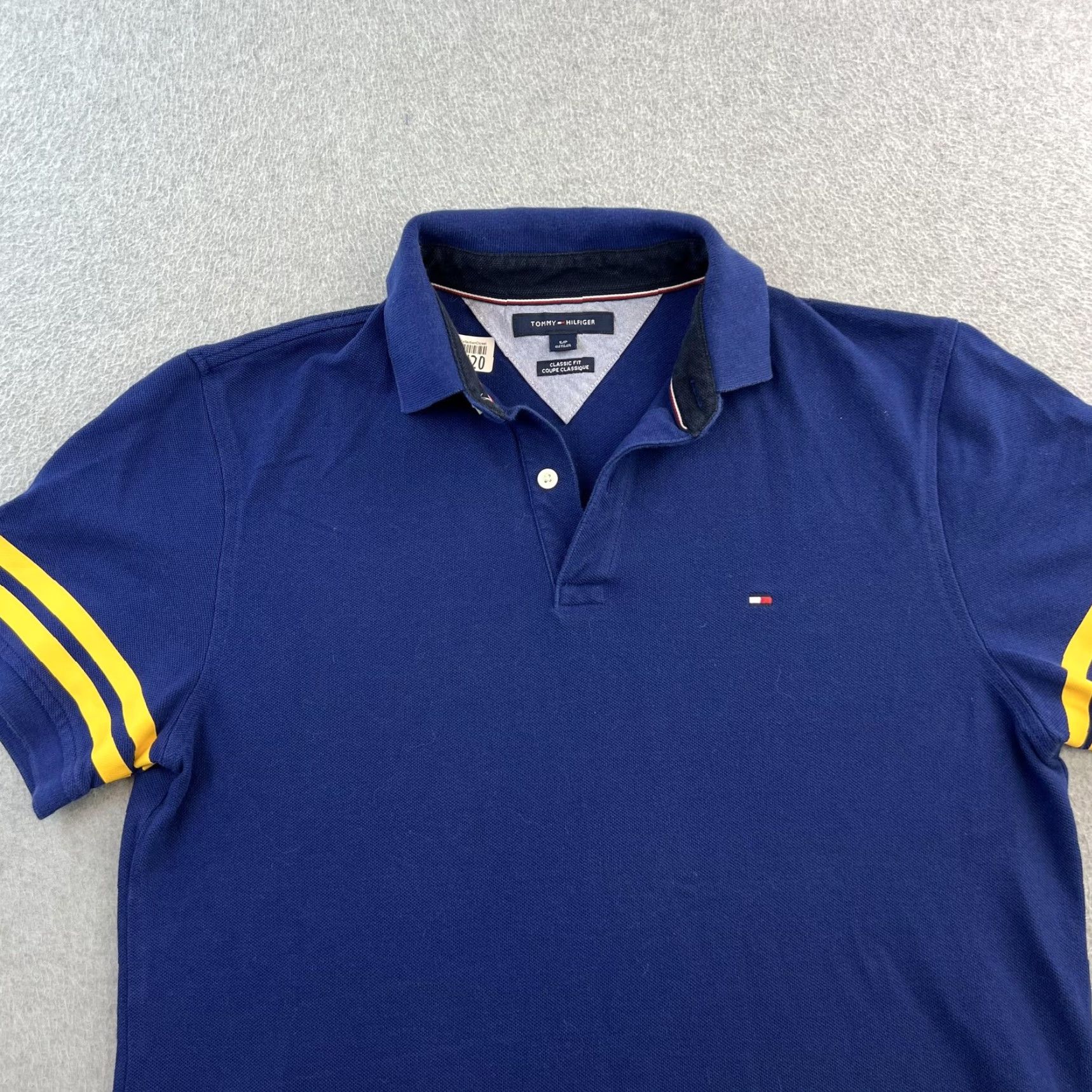 Tommy Hilfiger Tommy Hilfiger Polo Shirt Mens Small Navy Blue Striped Classic Fit Spellout Shirt Size US S / EU 44-46 / 1 - 4 Thumbnail