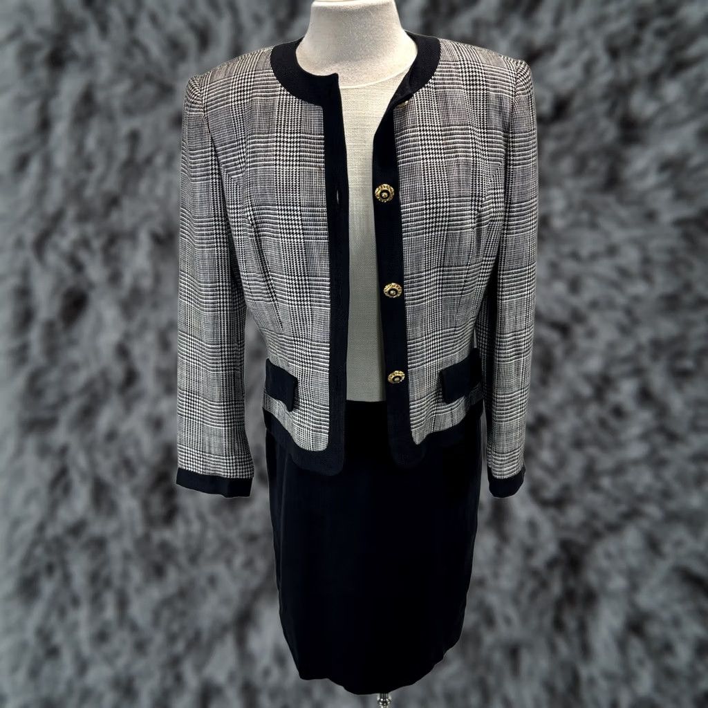 Talbots VINTAGE Talbots Dress Set Women’s 10 Black White Career Jacket Made USA 90s Dress Suit Secretary/Geek Size L / US 10 / IT 46 - 1 Thumbnail