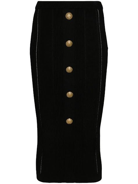 Balmain o1s1wg110825 Ribbed Knit Midi Skirt in Black Size 27" / US 4 / IT 40 - 1 Thumbnail