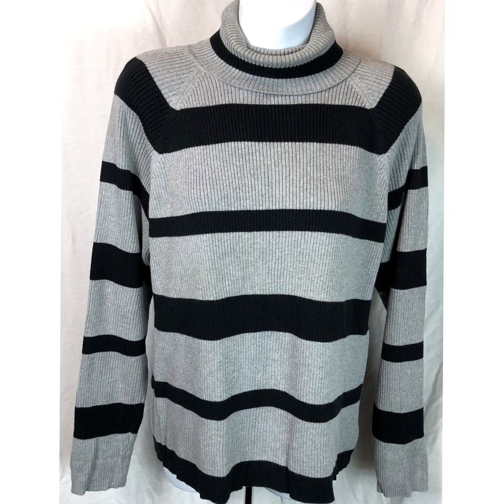 Vintage Marsh Landing Turtleneck Sweater M Gray/blk Stripe LongSleeve Cotton Minimalist Size M / US 6-8 / IT 42-44 - 5 Thumbnail