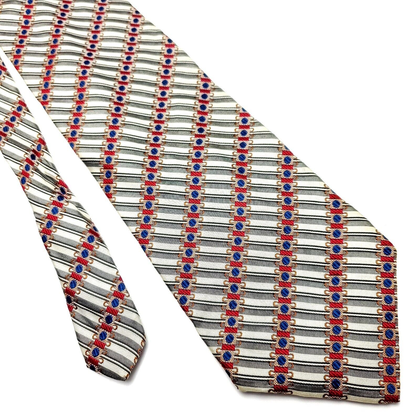 Vintage Audrey Buckner Grey & Red Silk Tie Woven Wide Striped Size ONE SIZE - 1 Thumbnail