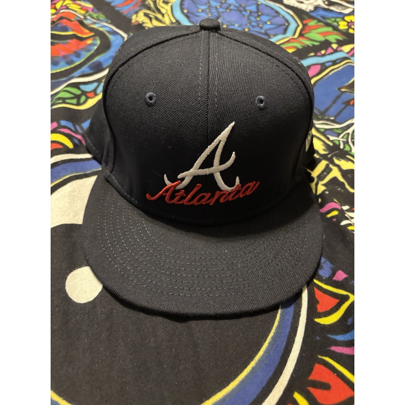 New Era Atlanta Braves Script New Era MLB Hat 7 5/8 Flex Fit Size ONE SIZE - 1 Thumbnail