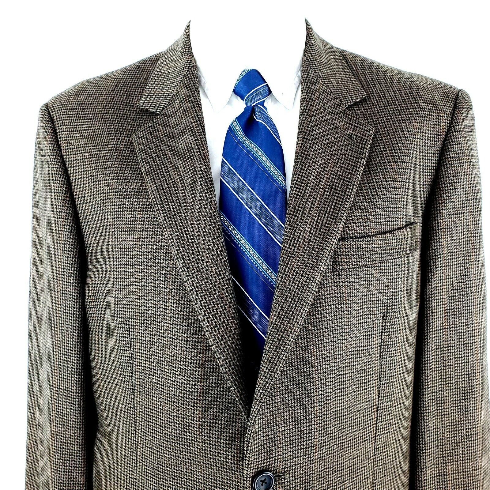 Pronto Uomo Pronto Uomo Wool 2 Button Blazer 42L Brown Houndstooth Windo Size 42L - 1 Thumbnail