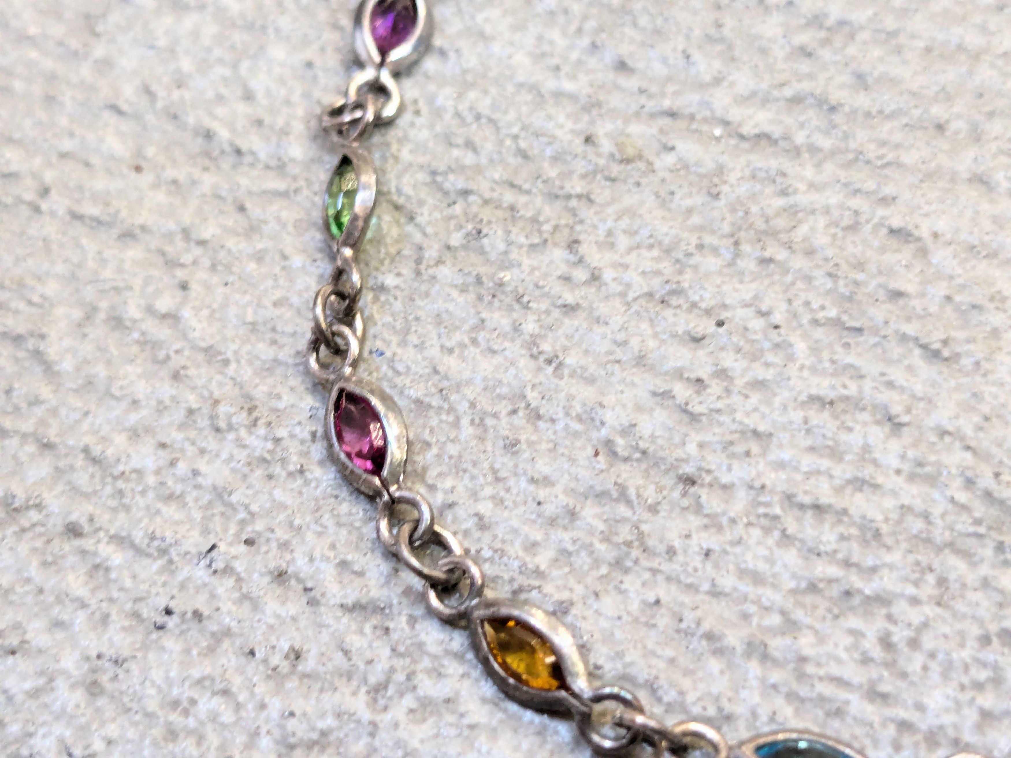 Jewelry Vintage Sterling Silver Bracelet 7.75" Marquise Rainbow Size ONE SIZE - 7 Thumbnail