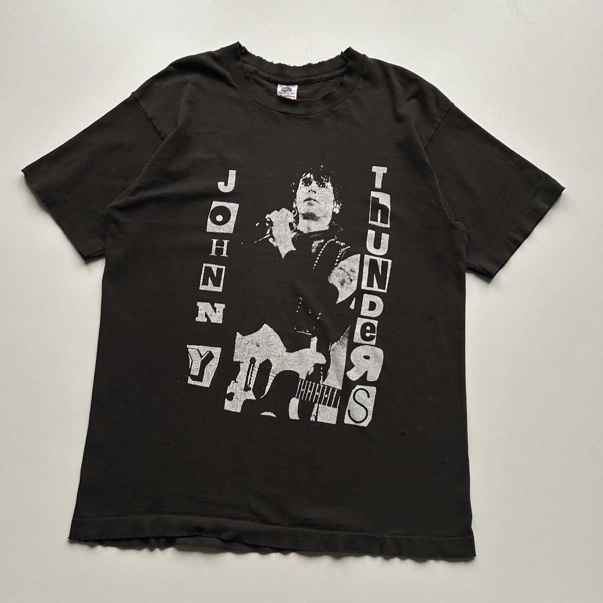 image of Band Tees Vintage 90's Johnny Thunders Graphic T Shirt Distressed Large in Black, Men's
