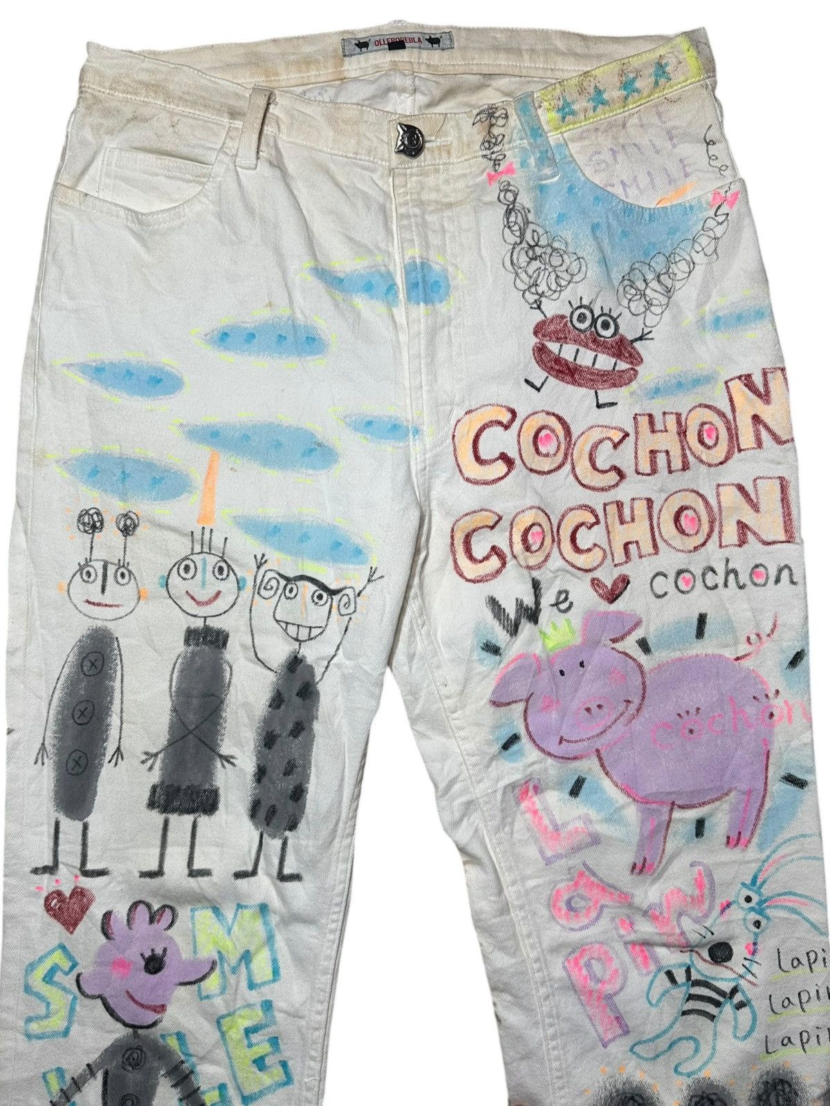 Japanese Brand Olleborebla Hand Painted Denim Pants 🎨 Size US 32 / EU 48 - 2 Thumbnail