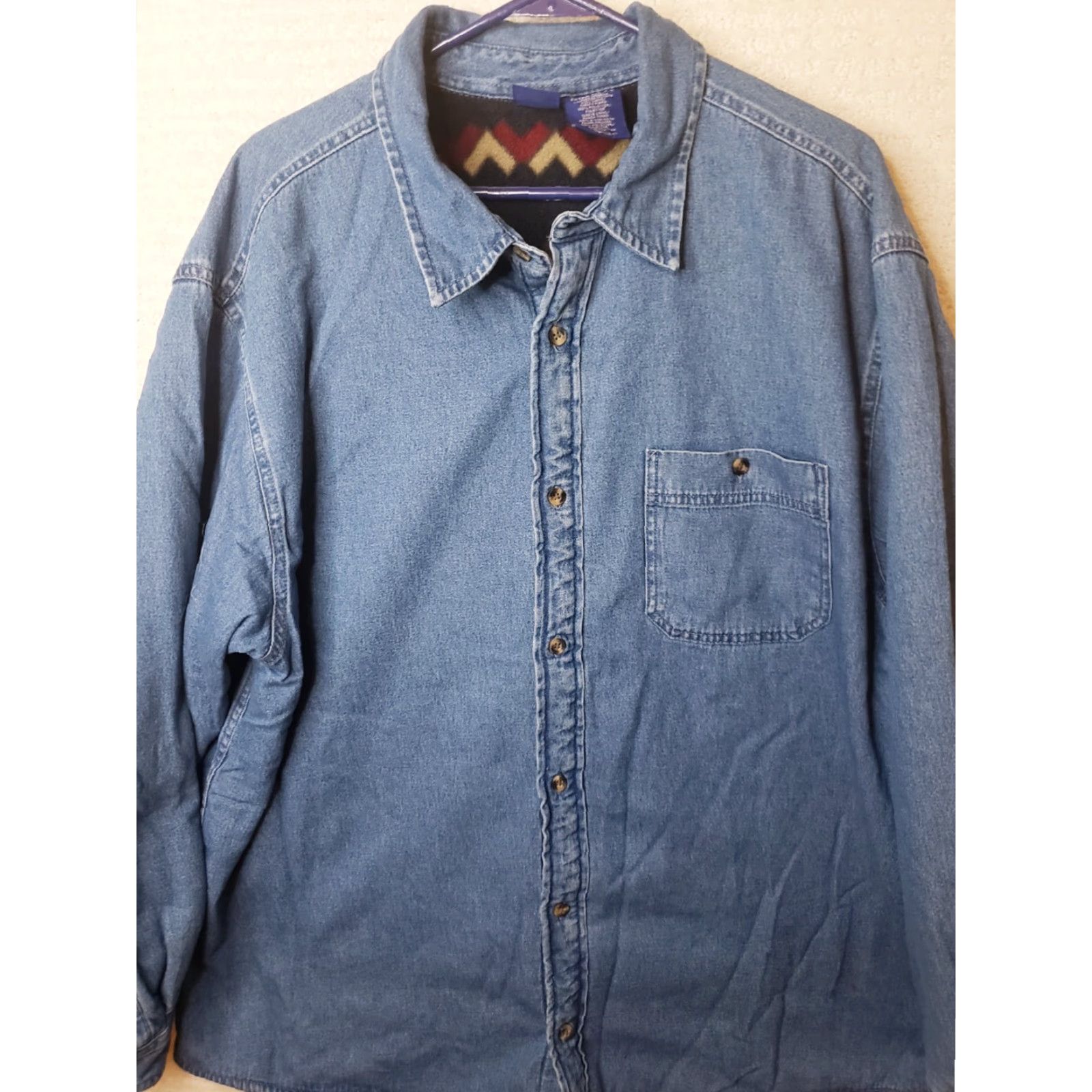 Basic Editions BASIC EDITIONS Denim Shirt Jacket XL Western Blanket Lined Quilt Lined Sleeves Shaket Jacket Blue Solid 52" Chest Regular Men XS? Size US XL / EU 56 / 4 - 3 Thumbnail