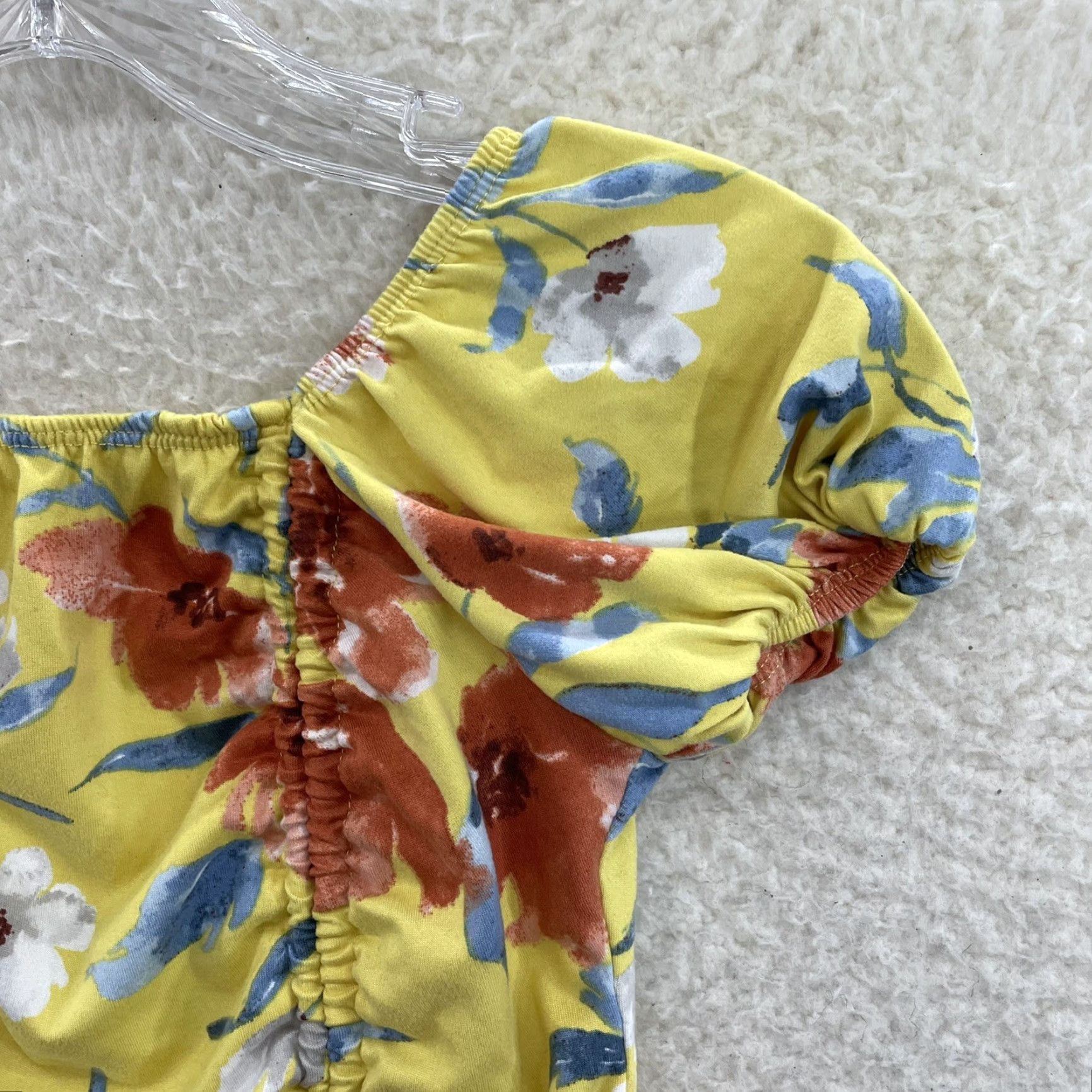 destin VINTAGE 90s Y2K Destiny Crop Top Shirt XS Women Yellow Floral Tropical Hawaiian Cap Sleeve Size XS / US 0-2 / IT 36-38 - 3 Thumbnail