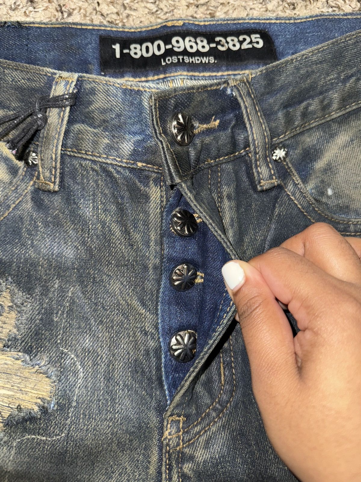 LOSTSHDWS LOST SHDWS Dstroy Waxed Sun Logo Denim "Black Indigo" Size US 30 / EU 46 - 6 Thumbnail