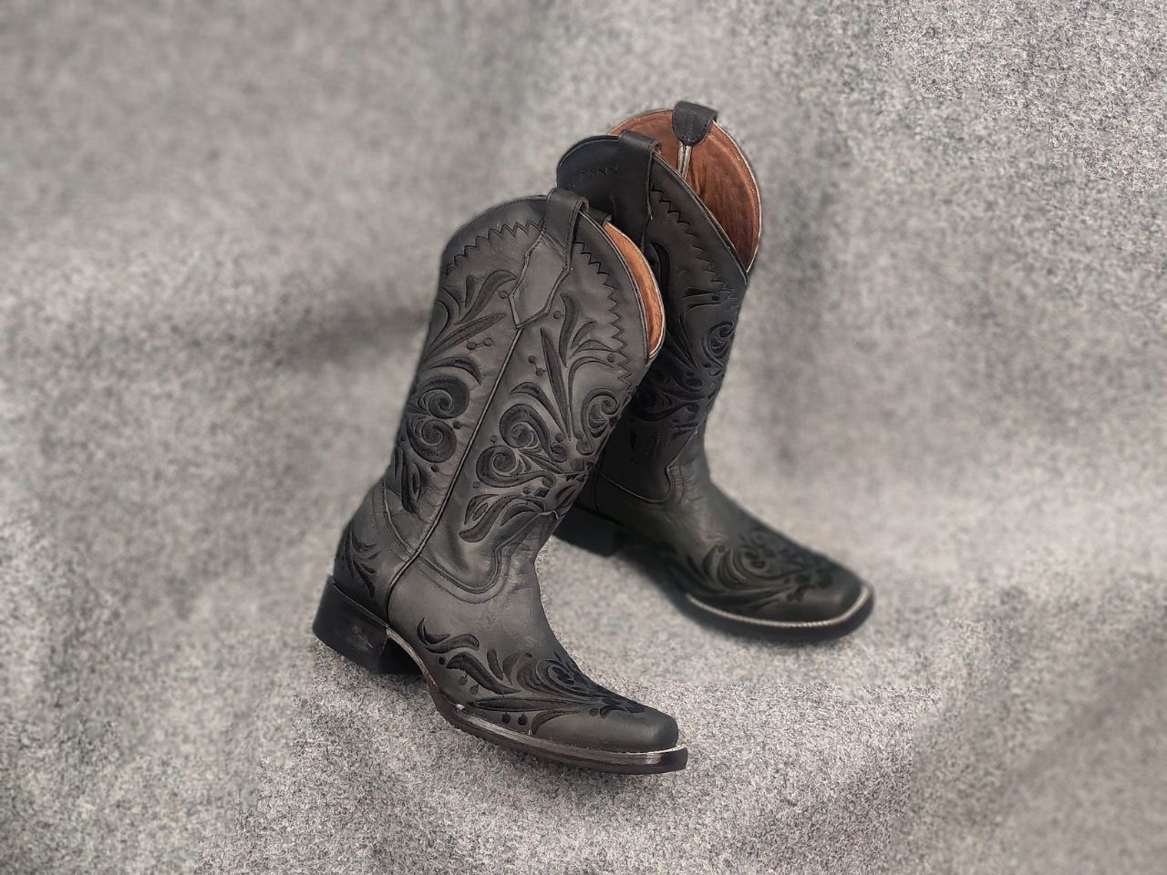 Sancho Boots Circle G Cowboy Western Black Leather Boots Vintage Shoes Size US 9 / IT 39 - 2 Thumbnail