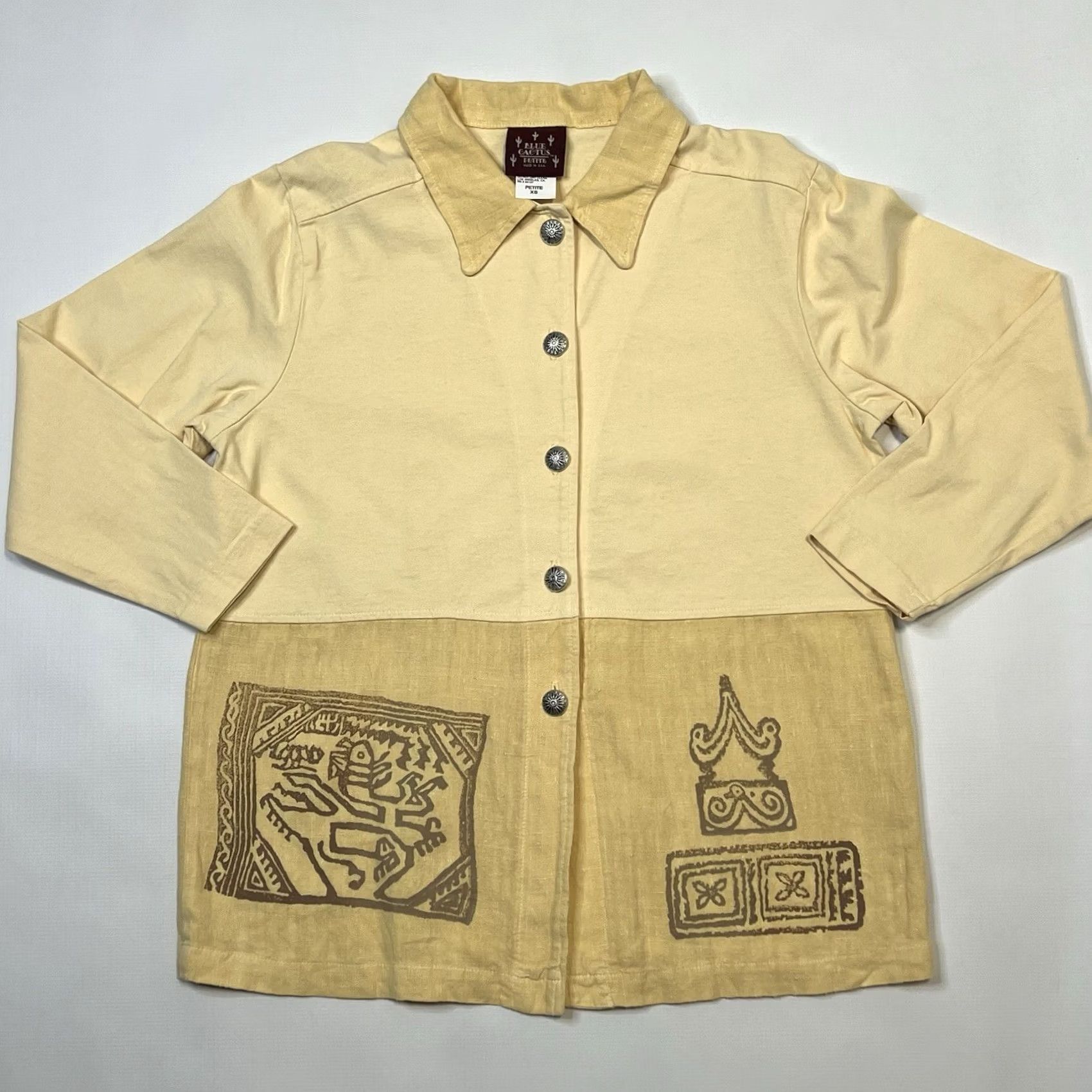 Vintage VINTAGE Blue Cactus Shirt Jacket Jacket Geometric Hand-Painted Linen Cotton Fiber Art XS Petites Womens Blue Cactus Shirt Jacket Size XS / US 0-2 / IT 36-38 - 2 Thumbnail