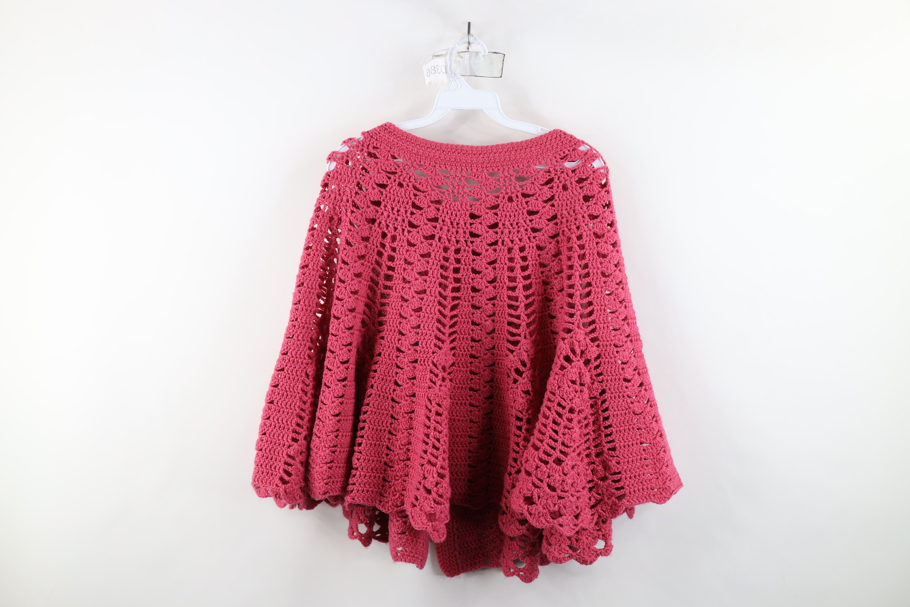 Vintage Vintage 50s 60s Streetwear Crochet Sweater Cape Poncho Pink Size ONE SIZE - 8 Thumbnail