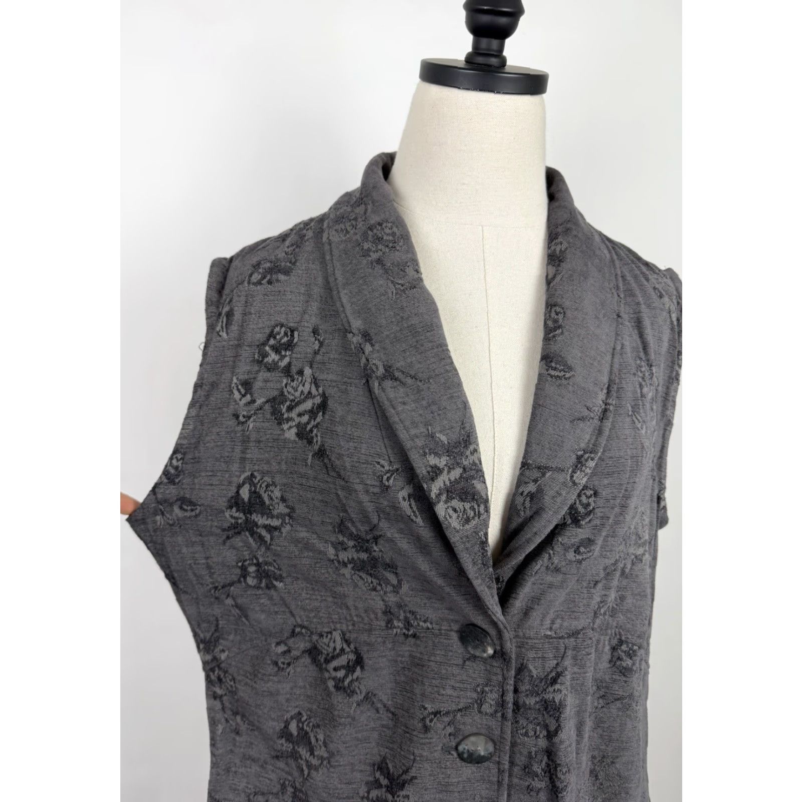 J. Jill J. Jill Vest Shirt Womens Large Tall Floral Boho Tapestry Knit Charcoal Gray 90s Partially Altered Sleeveless Bodice - AS IS Size L / US 10 / IT 46 - 3 Thumbnail