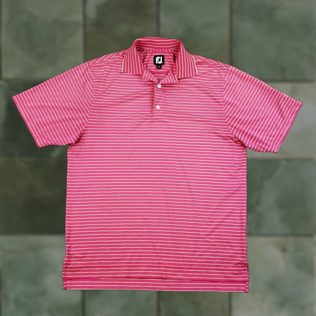 Footjoy FootJoy Polo Shirt Mens M Pink Striped Short Sleeve Stretch Golf Logo Size US M / EU 48-50 / 2 - 1 Thumbnail