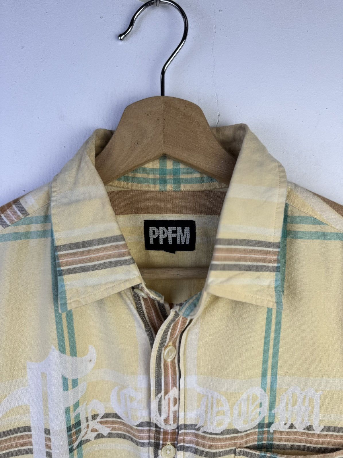 Japanese Brand PPFM check flannel shirt with a white graphic print Size L / US 10 / IT 46 - 4 Thumbnail
