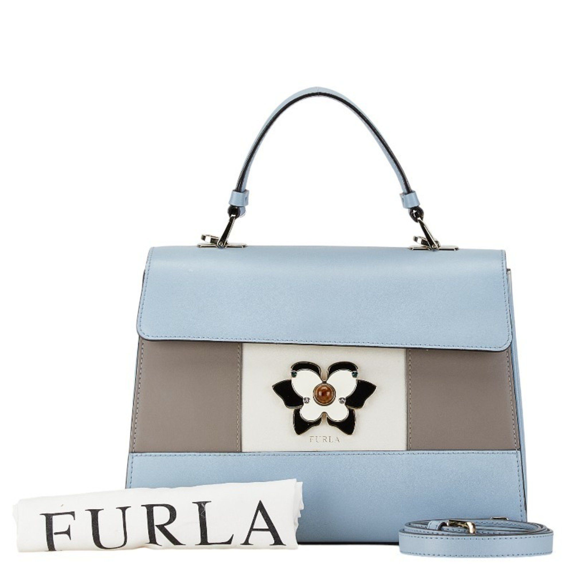 Furla Furla Muguet Flower Motif Handbag Shoulder Bag Light Blue White Leather Women's Size ONE SIZE - 1 Thumbnail