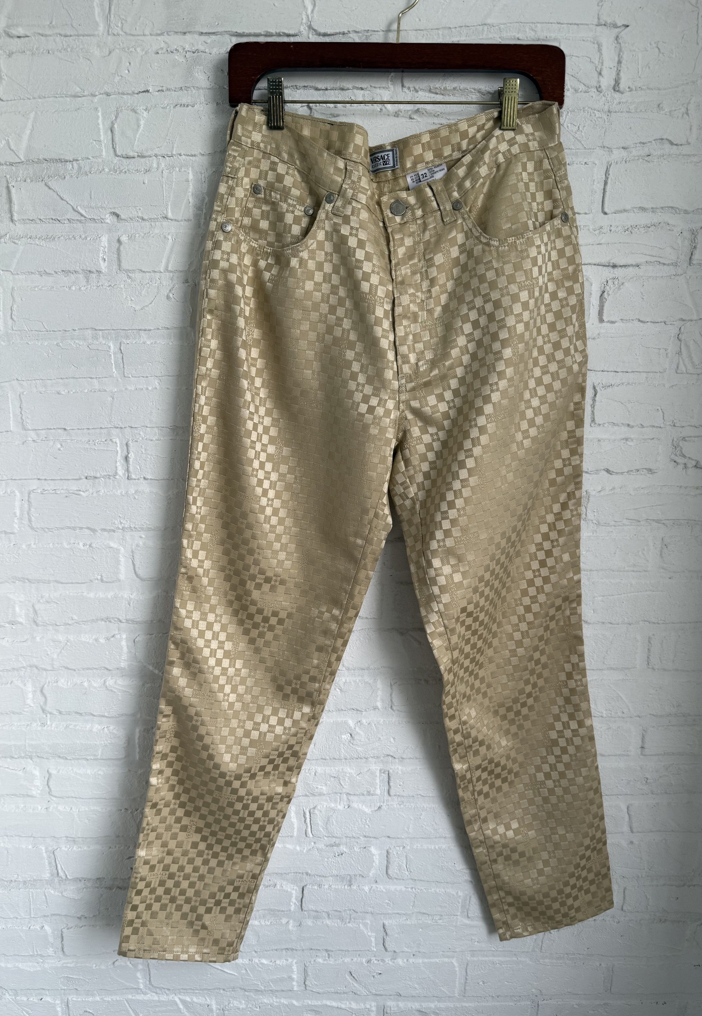 Versace Vintage Versace V2 Satin Checkerboard gold Pants Size US 32 / EU 48 - 1 Thumbnail