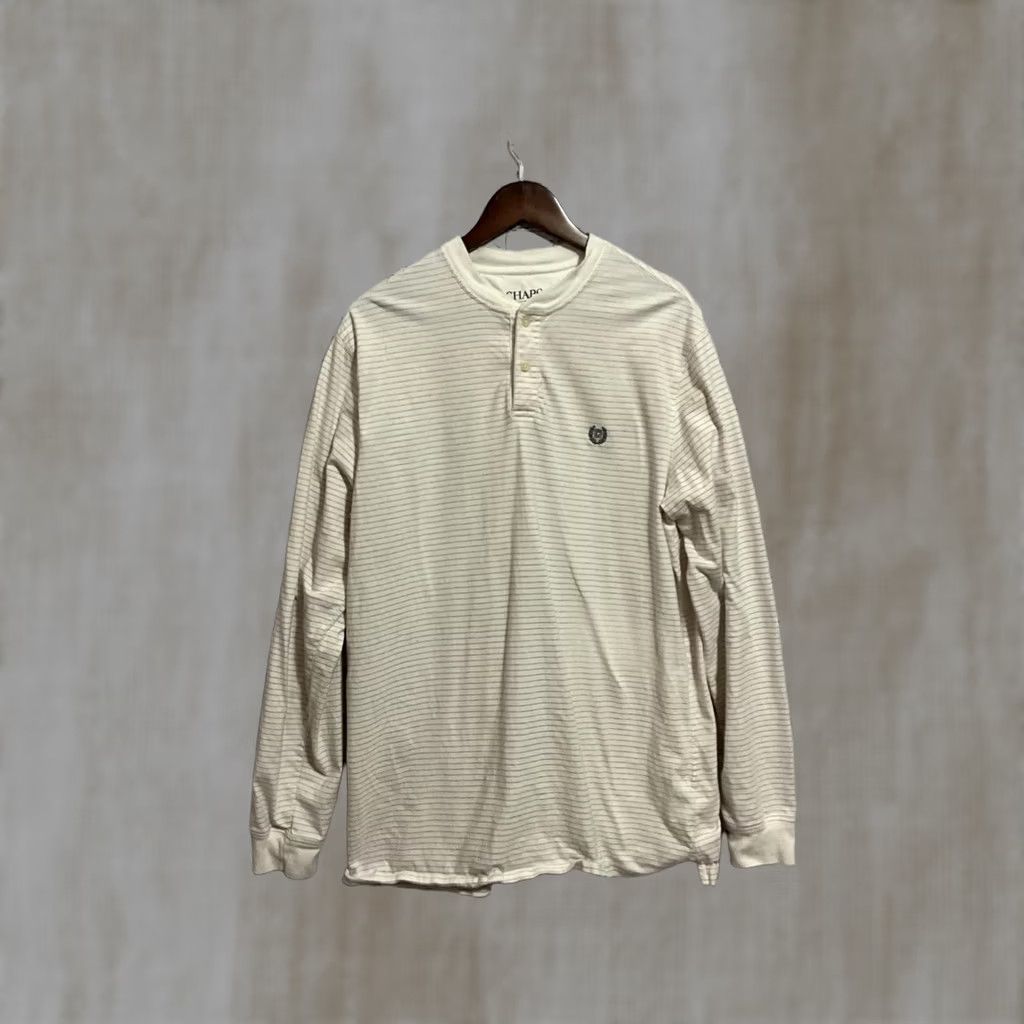 Chaps Chaps Shirt Long Sleeve Henley XLT Mens Beige Striped Cotton Buttoned Neckline Embroidered Logo Big & Tall Size US XL / EU 56 / 4 - 1 Thumbnail