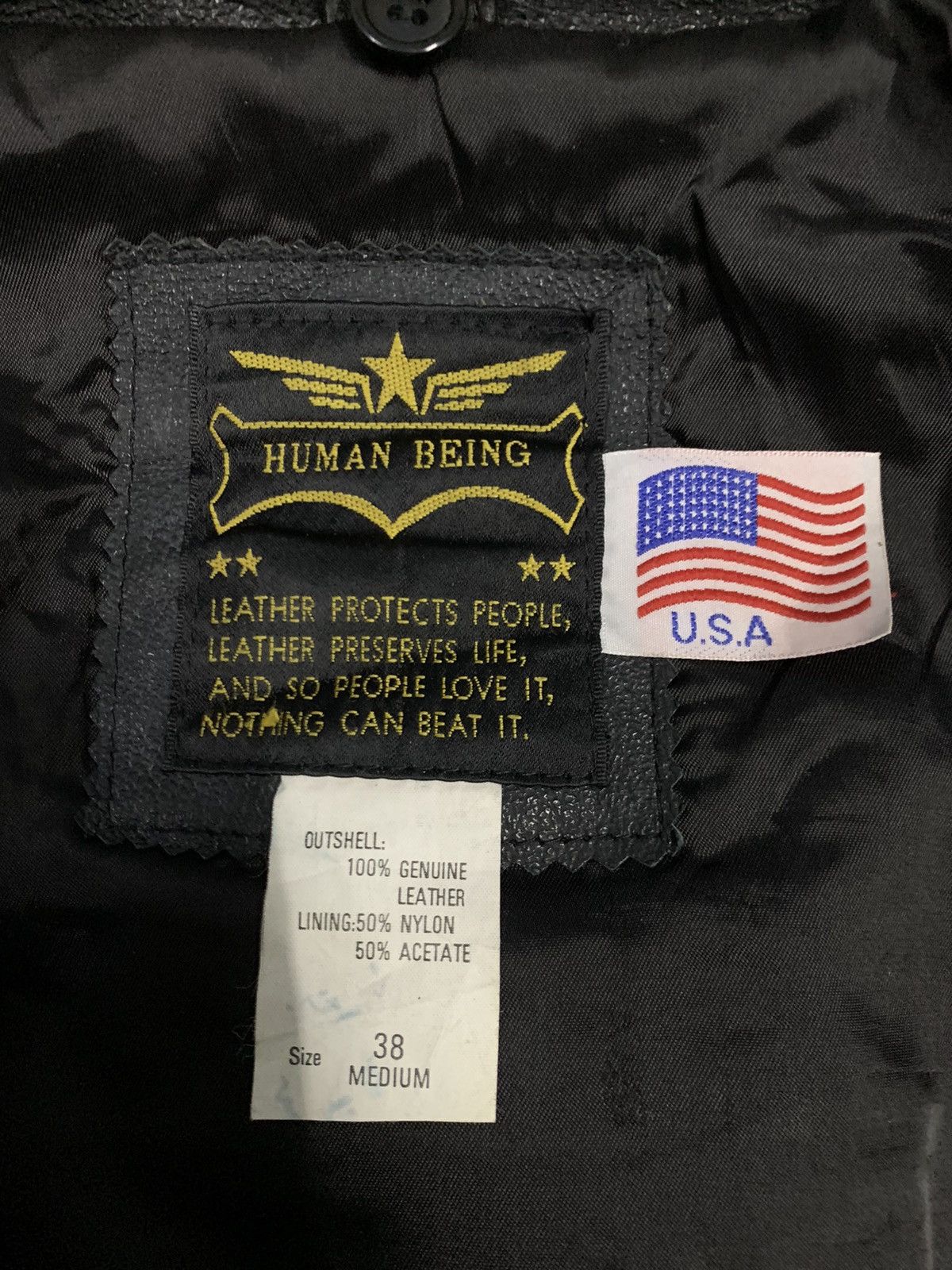 Other Vintage Human Being USA Flag Real Leather Bomber Jacket Size US M / EU 48-50 / 2 - 17 Thumbnail
