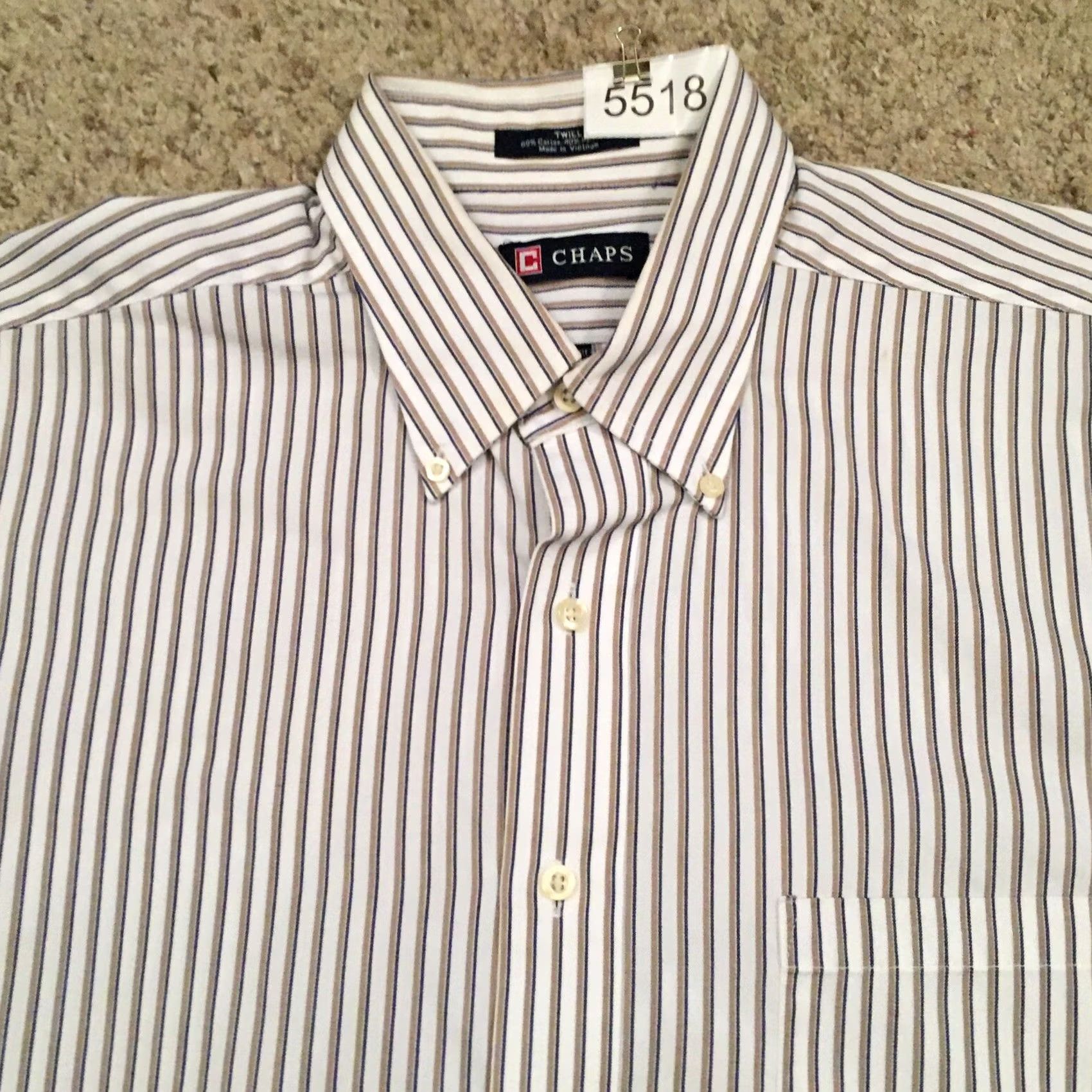 Chaps Chaps Shirt Mens Large Beige Striped Long Sleeve Button Up Twill Size US L / EU 52-54 / 3 - 3 Thumbnail