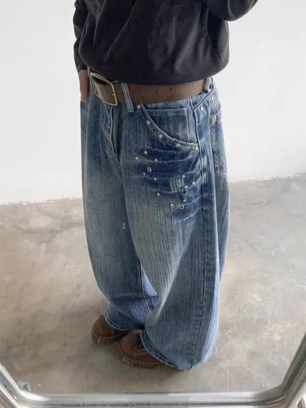 VIBE Vintage wash studded street y2k baggy jeans Size US 32 / EU 48 - 5 Thumbnail
