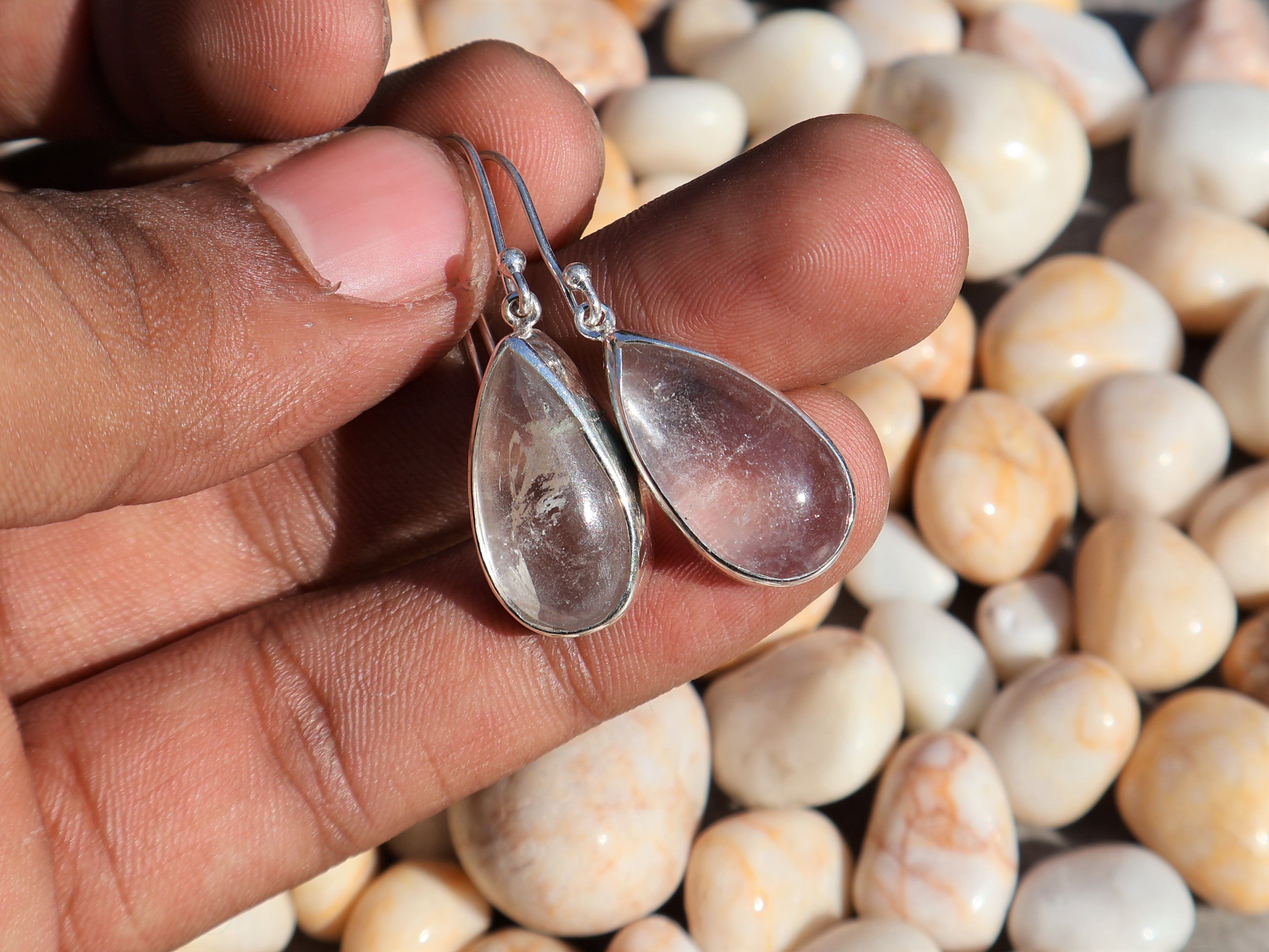 Handmade Crystal Quartz Earrings, Sterling Silver Handmade Earring, Size ONE SIZE - 4 Thumbnail