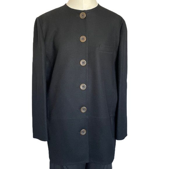 image of Louis Feraud Wool Minimalist Straight Coat - L in Midnight Navy, Women's (Size Large)