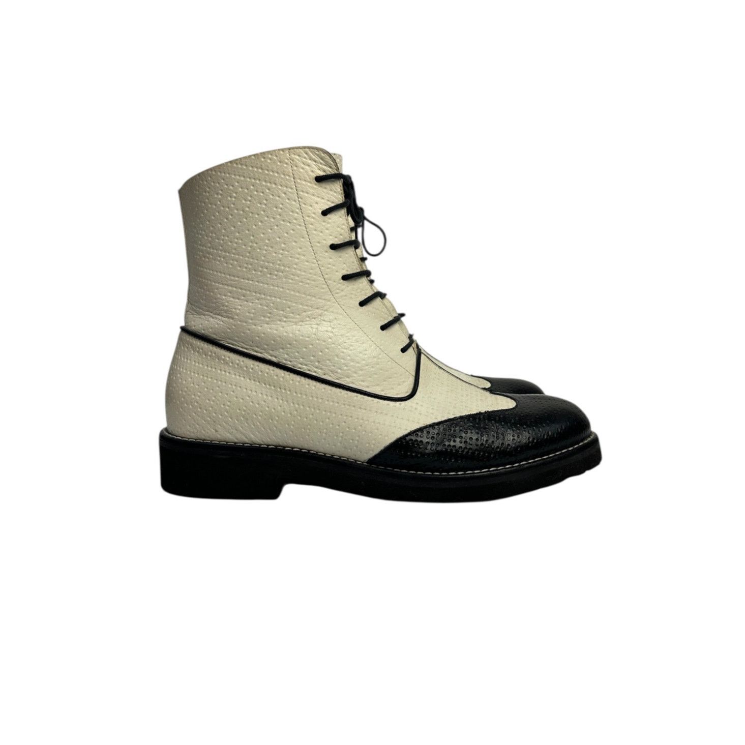Chanel Authentic Chanel Black & Beige Combat Boots - Size 40 Size US 9 / IT 39 - 2 Thumbnail