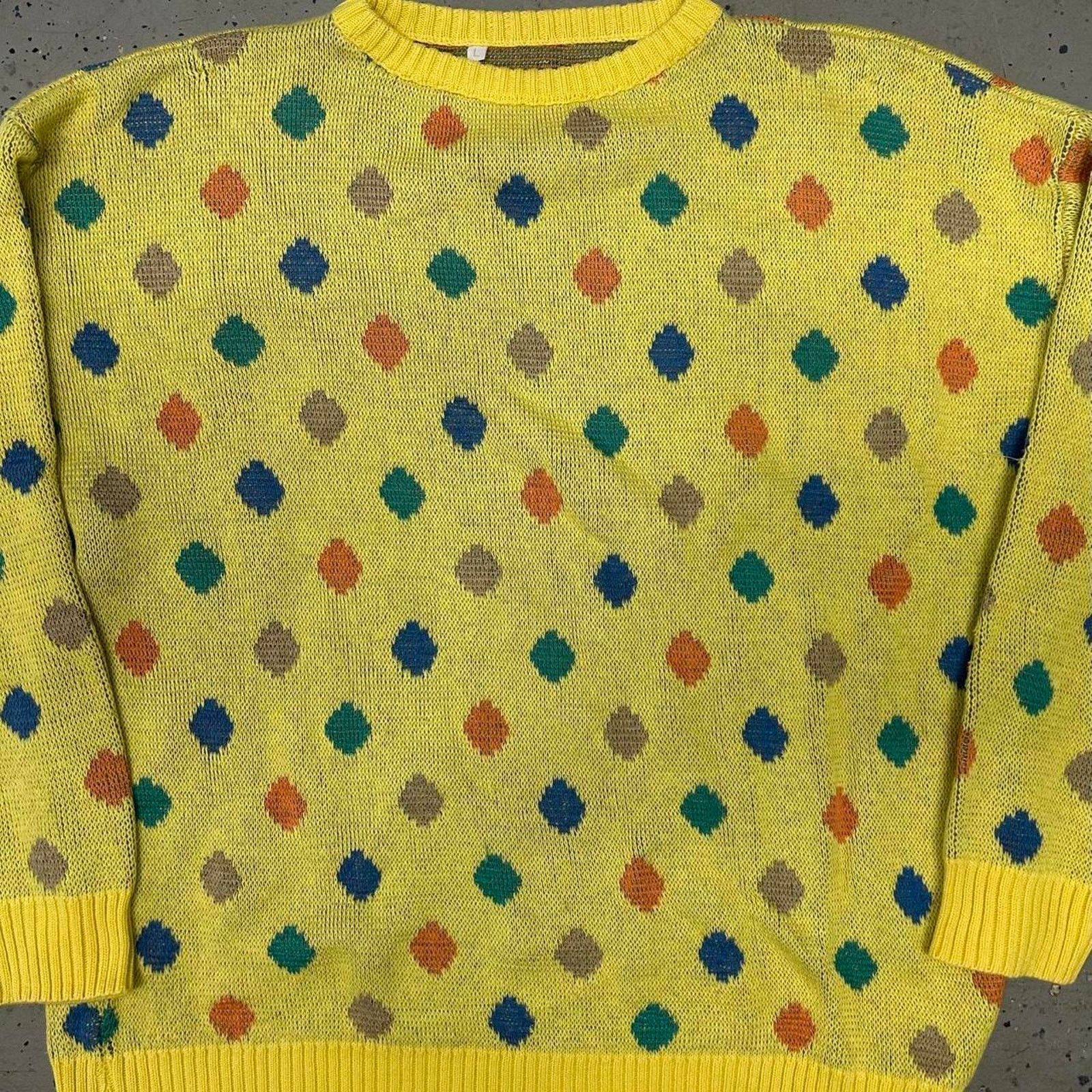 Other Yellow vintage 80s/90s polka dot sweater Size L / US 10 / IT 46 - 2 Thumbnail