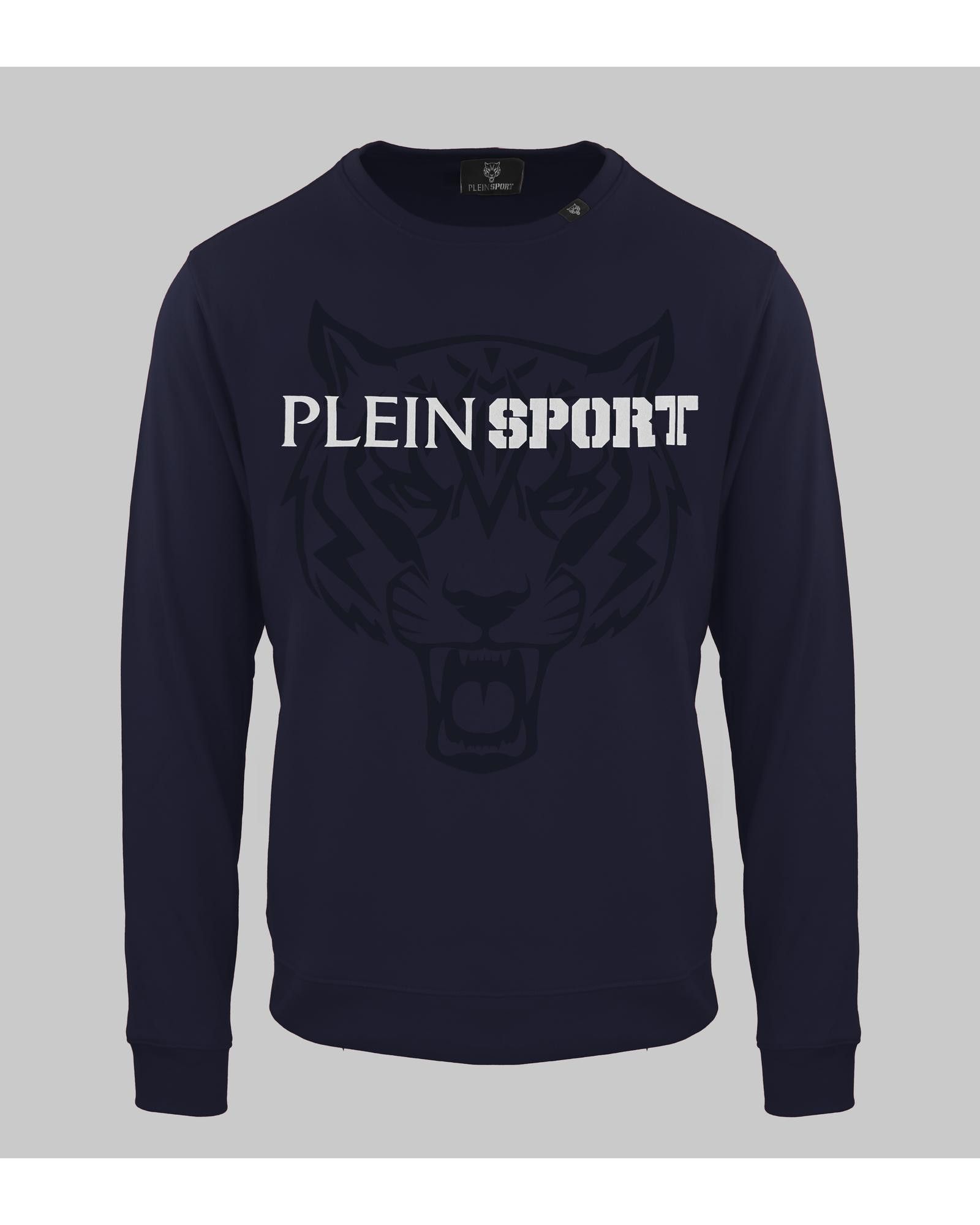 image of Philipp Plein Solid Cotton Blend Sweatshirt With Round Neckline in Blue, Men's (Size Medium)