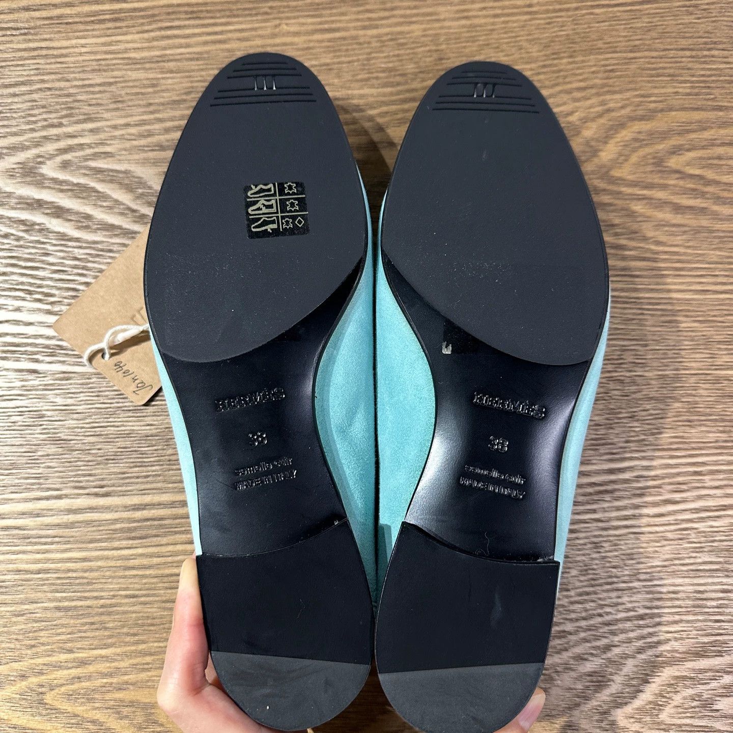 Hermes Hermes jan1040 suede loafers sea foam green 38 Size US 7 / IT 37 - 7 Thumbnail