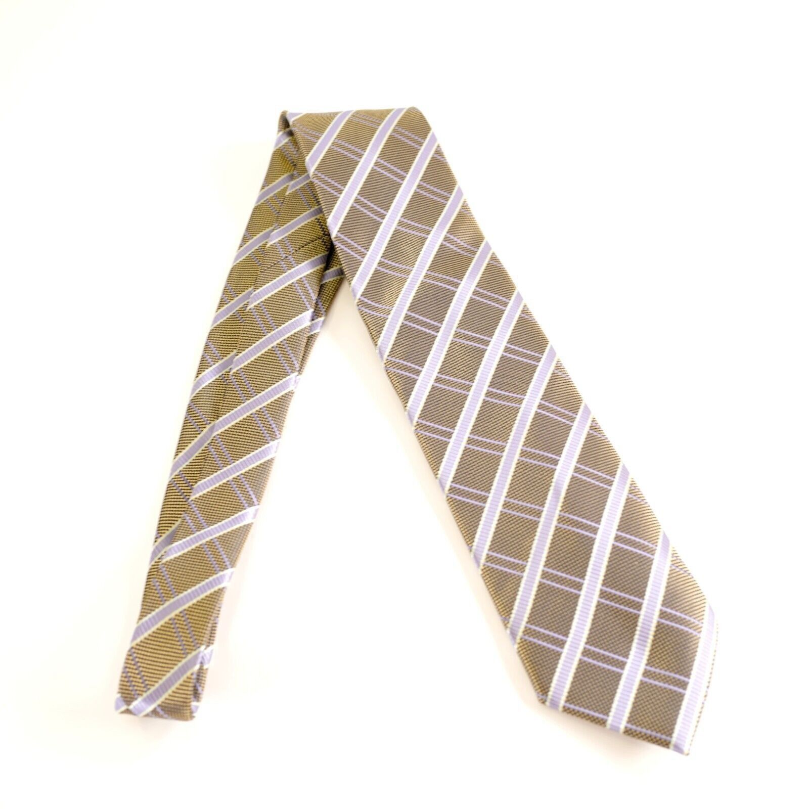 Haggar Haggar Black Gold Check Purple Striped Woven Polyester Tie Size ONE SIZE - 8 Thumbnail