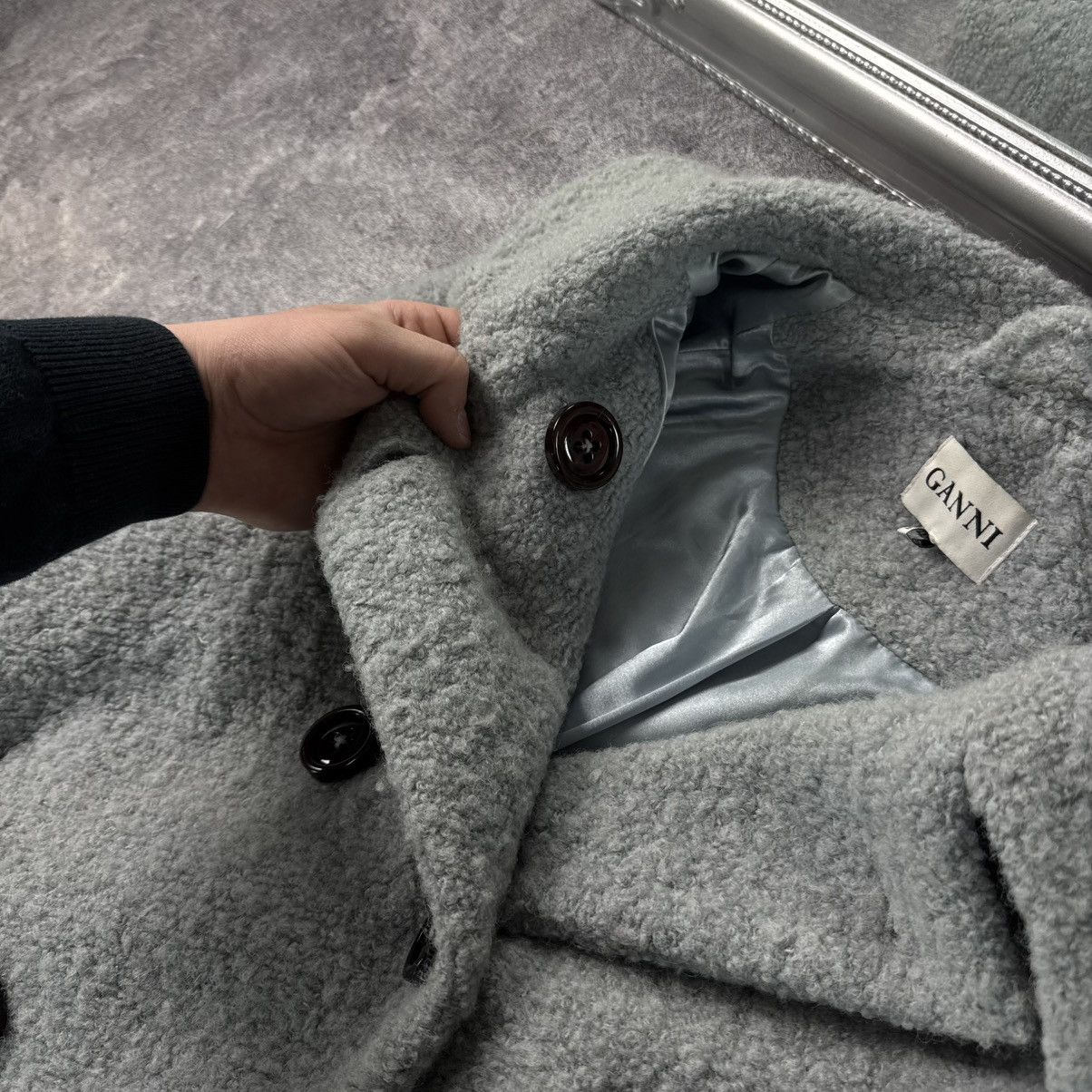 Ganni Ganni Grey Wool Teddy Coat / Luxury Winter Vintage Size M / US 6-8 / IT 42-44 - 14 Thumbnail