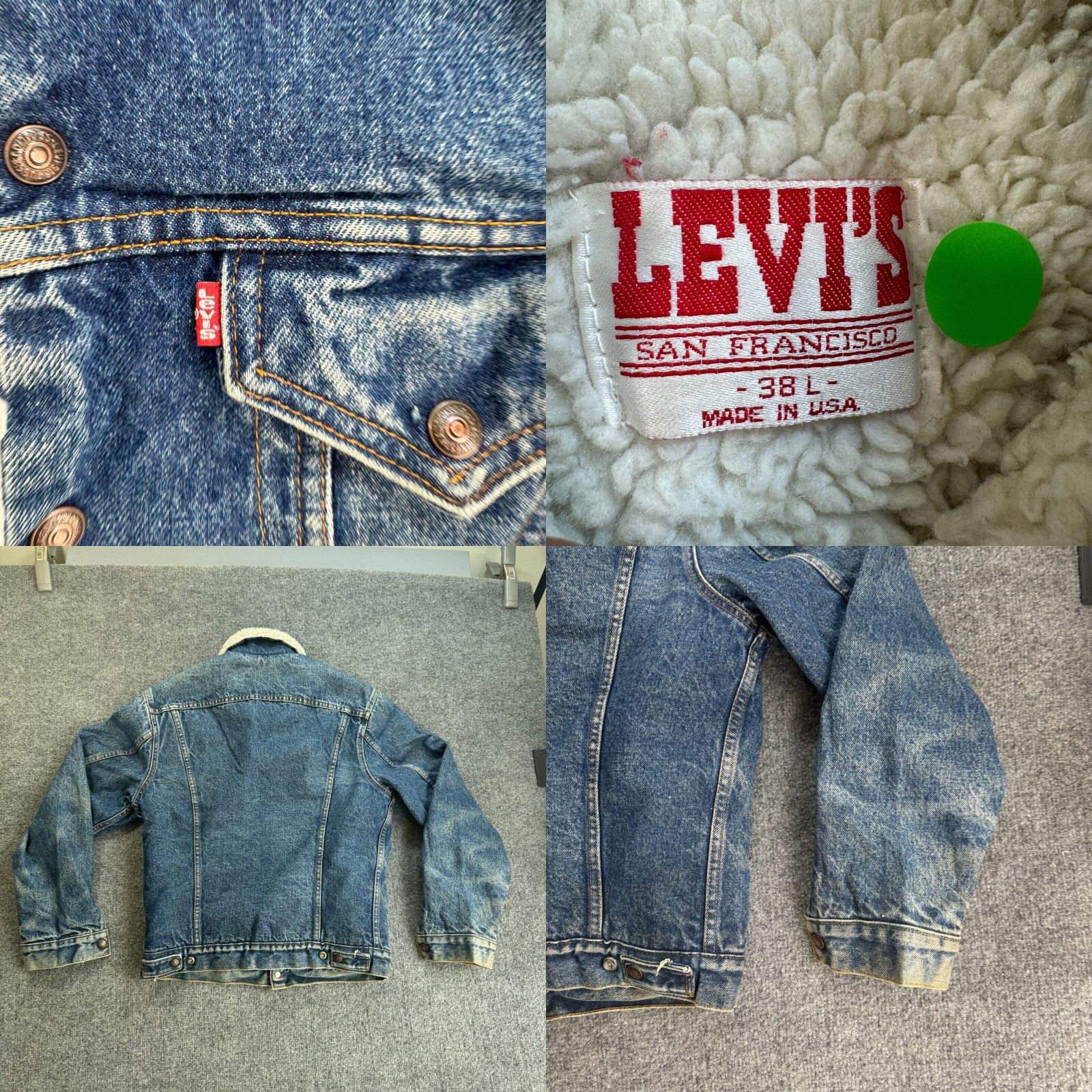 Vintage LEVI'S SAN FRANCISCO USA Sherpa Lined cheap Denim Jean Trucker Jacket Size 38R